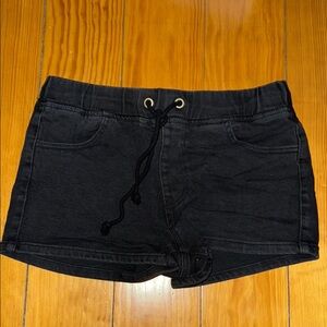 High Waist Black Shorts with Drawstring